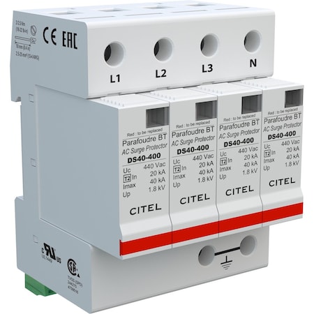 Ac DIN Rail Protector, 480/277V, 3Ph Wye, 4W+G, 40Ka Imax, Ul1449 Type 4Ca